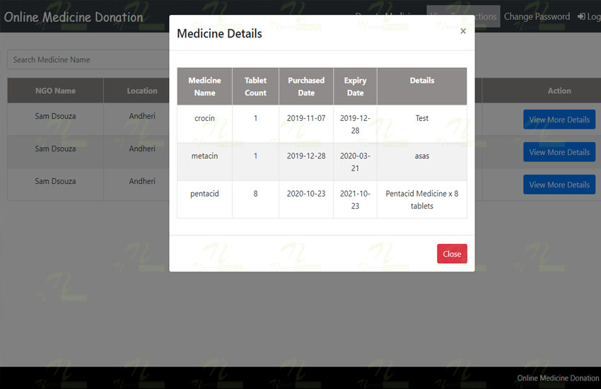 Nevon Unused Medicine Donation software system